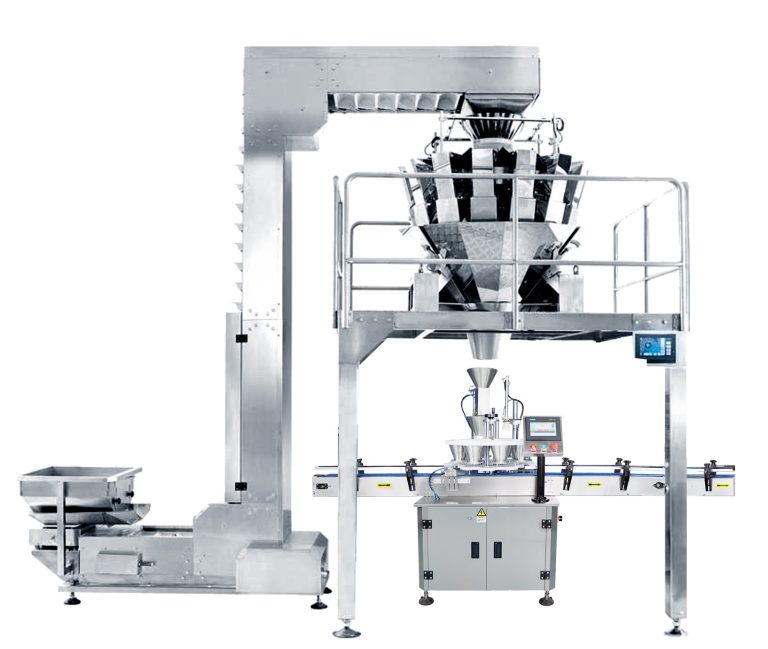 Granular quantitative weighing and filling production line